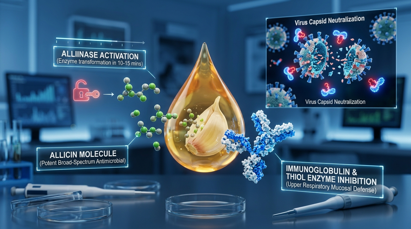 3D high-tech biomedical simulation of fermented garlic in raw honey and viral capsid neutralization