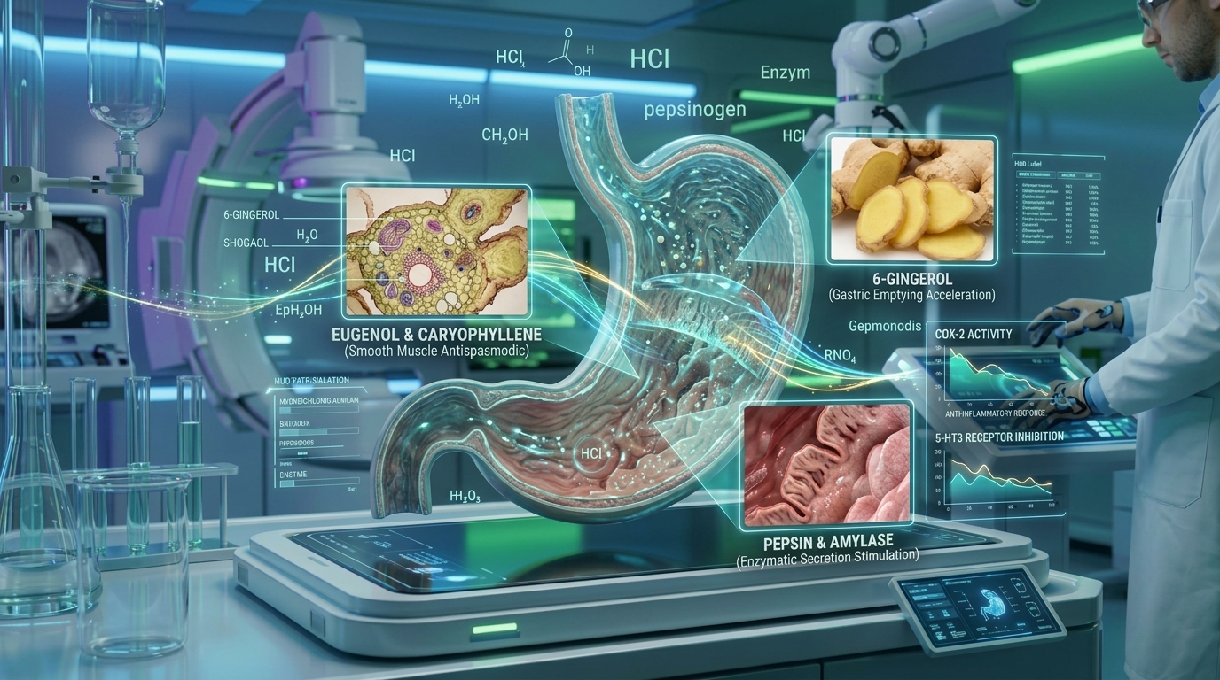 3D biomedical visualization of ginger's active compounds interacting with human cells