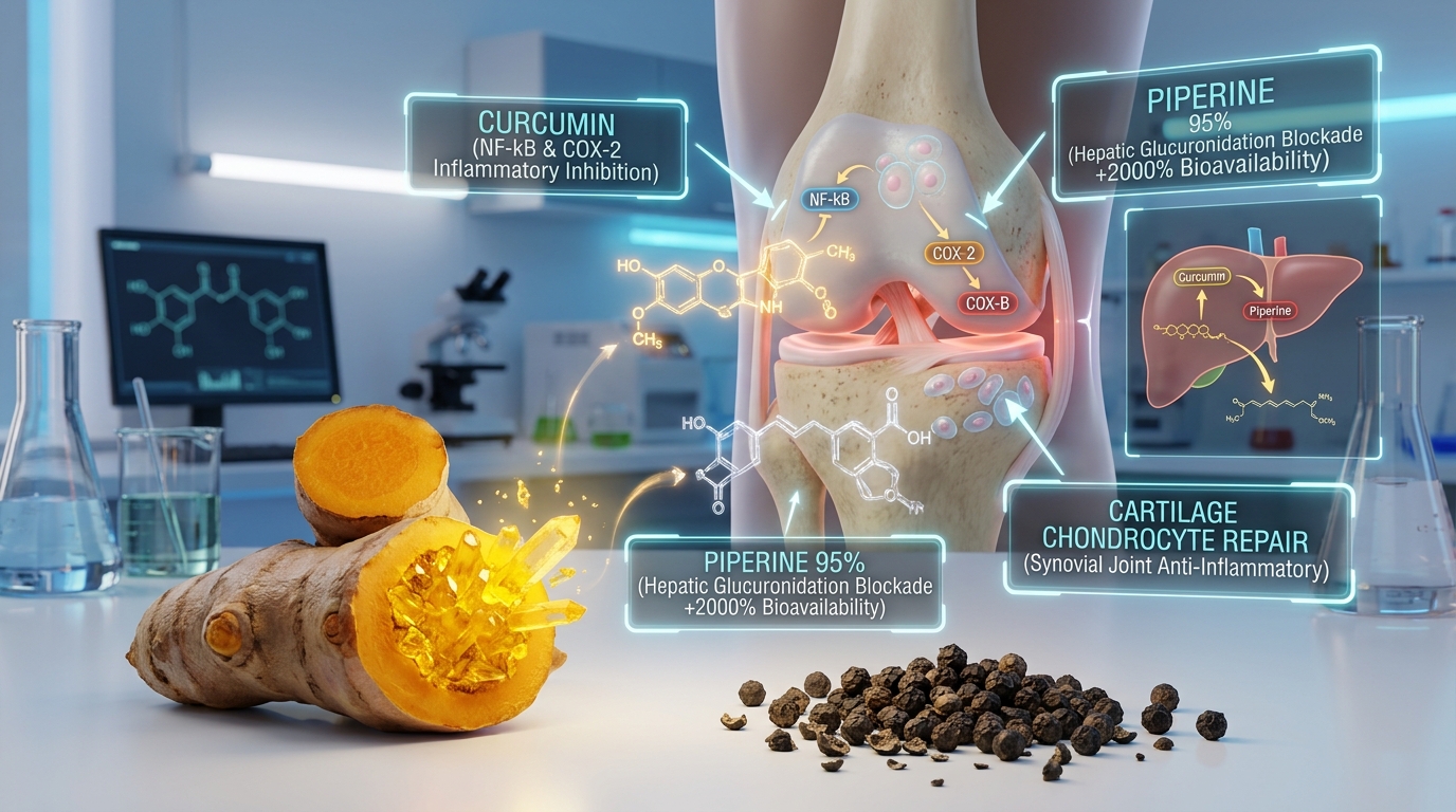 3D biomedical visualization of curcumin and piperine synergistic pharmacology in synovial joints